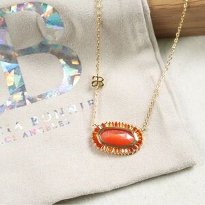 New Alicia Bonnie Kelly Gold Fiery Coral Pendant Necklace